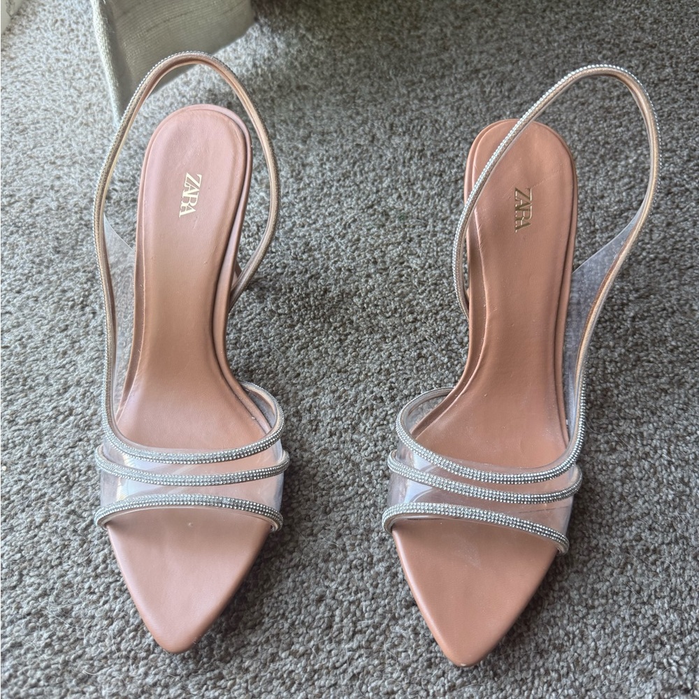 Zara Blush and Silver Strappy Sandals